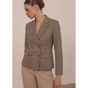 Brooks Brothers Women's Tan Houndstooth Wool Linen Blazer Made in Italy Sz 4
